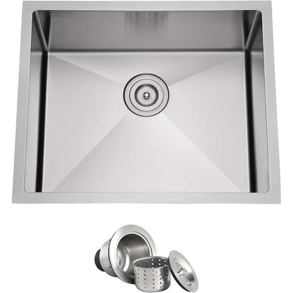 23 in. Undermount Single Bowl 16-Gauge Stainless Steel Kitchen Sink with Basket Strainer
