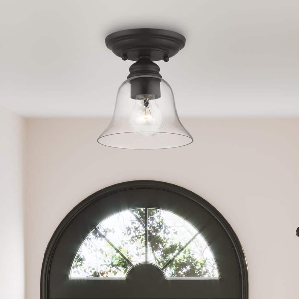 Black Semi-Flush Mount Light with Clear Glass Shade