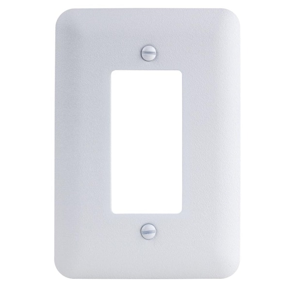 Commercial Electric 1-Gang Rocker Midway/Maxi Sized Metal Wall Plate, White (Textured/Paintable Finish)