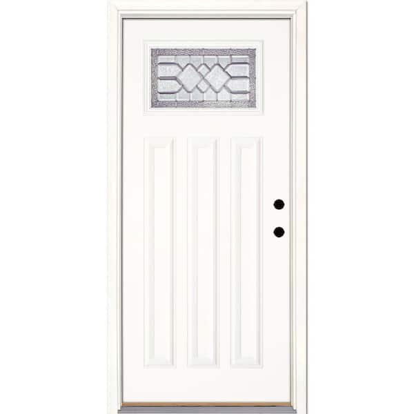 Feather River Doors 33.5 in. x 81.625 in. Mission Pointe Zinc Craftsman Unfinished Smooth Left-Hand Inswing Fiberglass Prehung Front Door