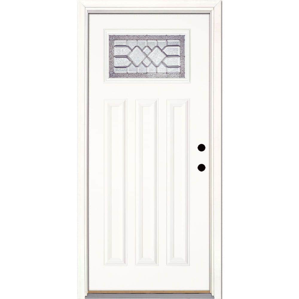 Feather River Doors 37.5 in. x 81.625 in. Mission Pointe Zinc Craftsman Unfinished Smooth Left-Hand Inswing Fiberglass Prehung Front Door, Smooth White: Ready to Paint -  A82190