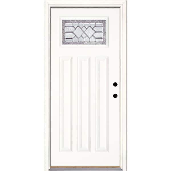 Feather River Doors 37.5 in. x 81.625 in. Mission Pointe Zinc Craftsman Unfinished Smooth Left-Hand Inswing Fiberglass Prehung Front Door