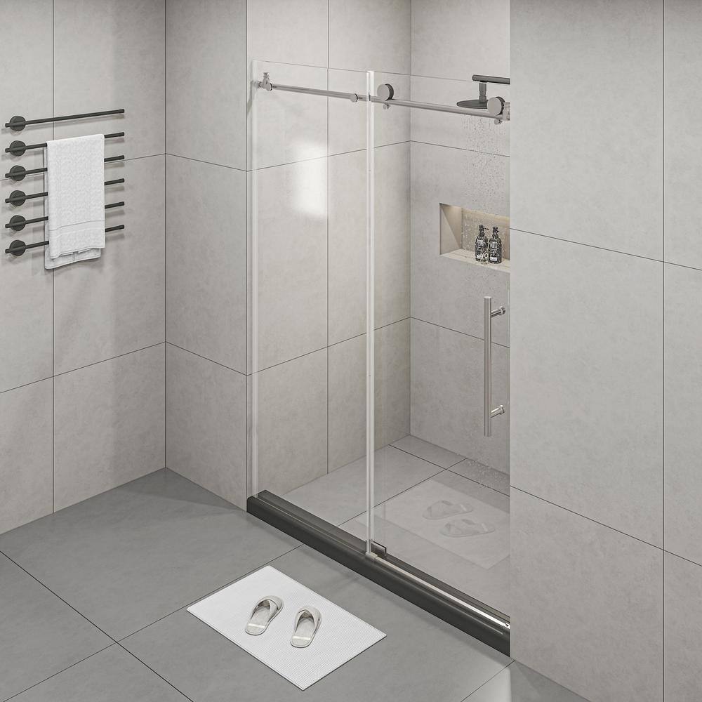 Frameless 60" x 76" Clear Glass Shower Door with Brushed Nickel Finish