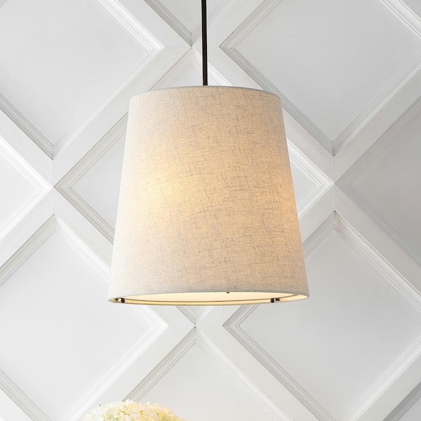 JONATHAN Y Arden 18 in. 1-Light Oil Rubbed Bronze Farmhouse Bohemian Iron LED Pendant, Beige