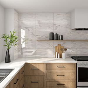 Fenbrook Regal White 12 in. x 24 in. Polished Porcelain Marble Look Floor and Wall Tile (15.5 sq.ft./case)