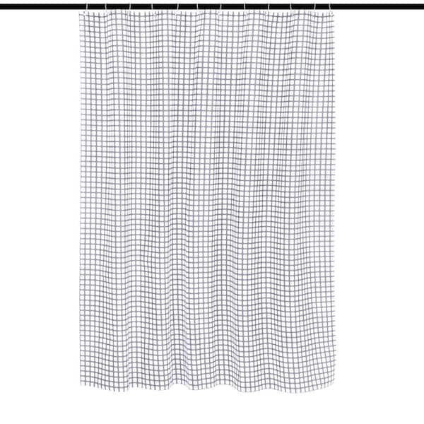 RAY STAR 70 in. x 72 in. White and Black Plaid Shower Curtain with Hook PEVA