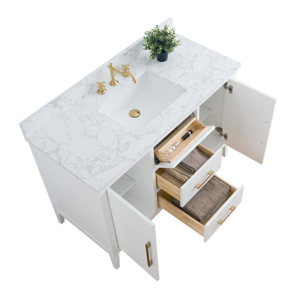 White 48'' Single Bathroom Vanity with Engineered Marble Top
