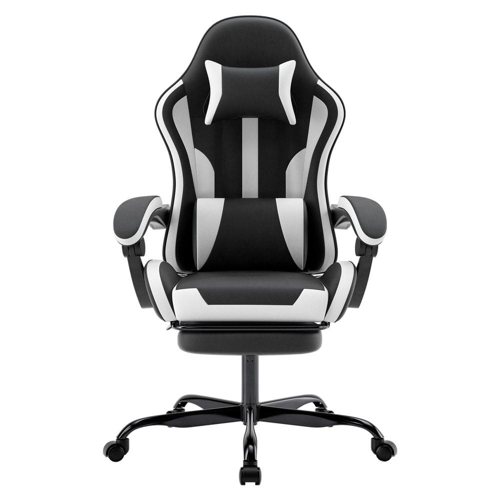 Faux Leather Adjustable Height Computer Chair in Black+Orange Ergonomic Gaming Chair with Lumbar Support, Headrest