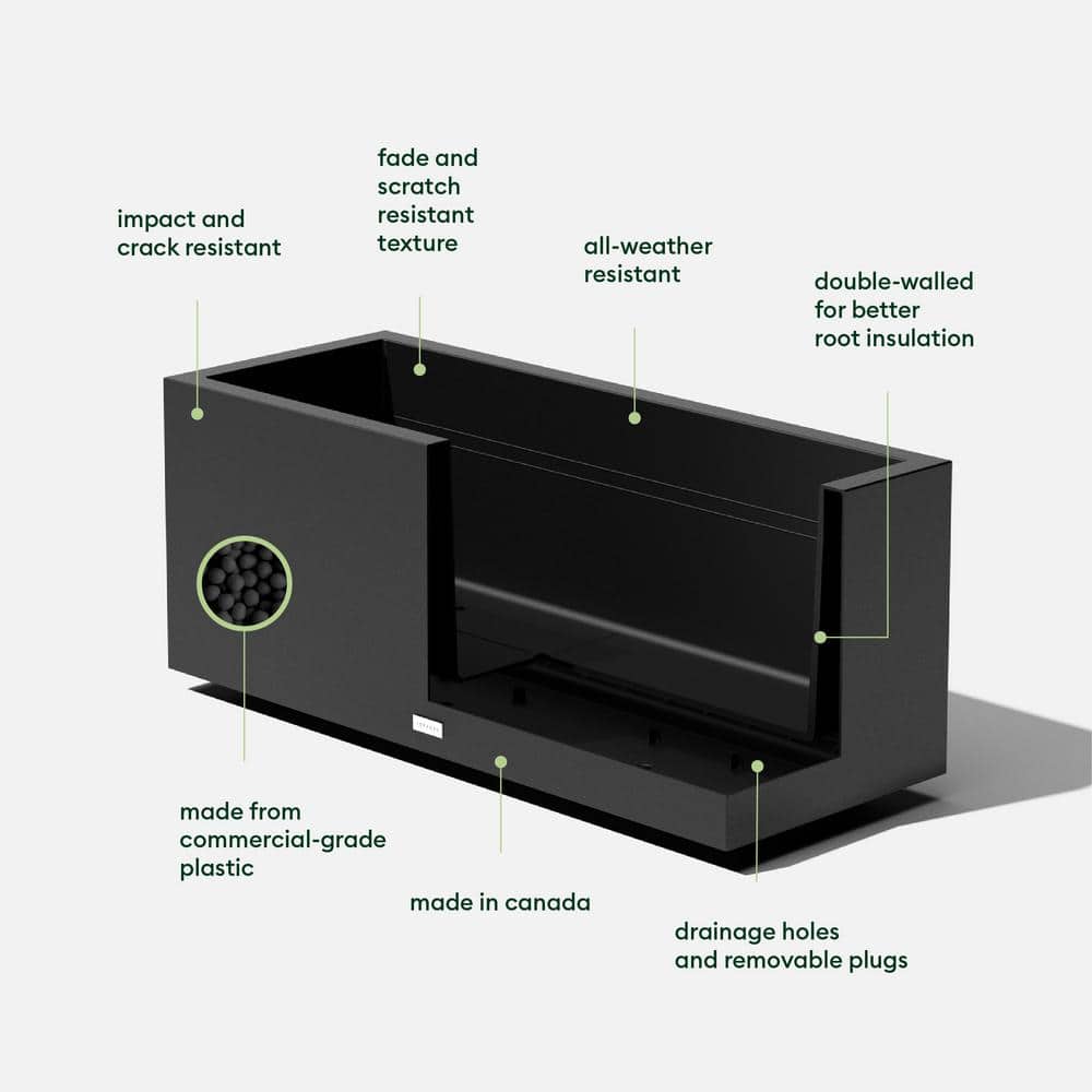 Black Rectangular Plastic Long Box Planter