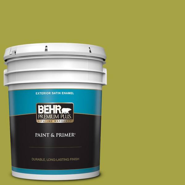 BEHR PREMIUM PLUS 5 gal. #400B-7 Lemon Grass Satin Enamel Exterior Paint & Primer
