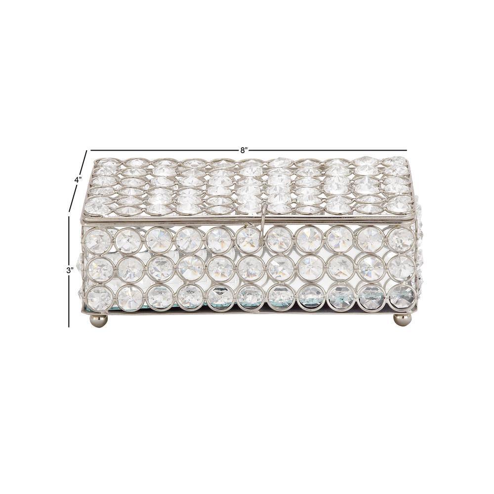Silver Metal Rectangular Jewelry Box with Rhinestone Embellishments