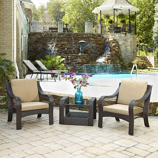 Home Styles Lanai Breeze Deep Brown 2-Piece Woven Patio Accent Chairs and End Table