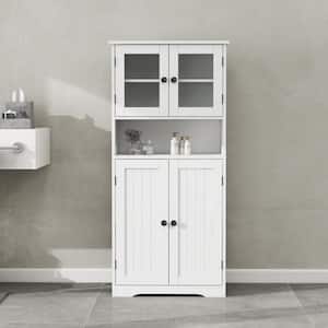 23.6 in. W x 11.8 in. D x 50.4 in. H White Linen Cabinet with Glass Doors and Open Shelf