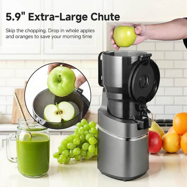amzchef 250W 85 oz. Gray Masticating Juicer with 5.9 in. Extra