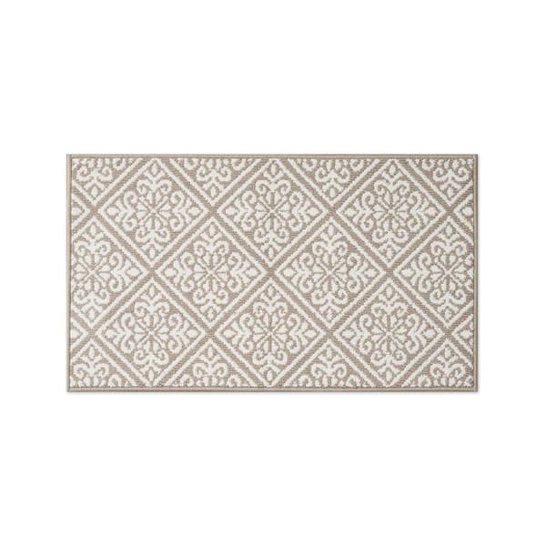 Washable Skid-Resistant Linen/Ivory 2 ft. x 4 ft. All Loop Tufted Area Rug