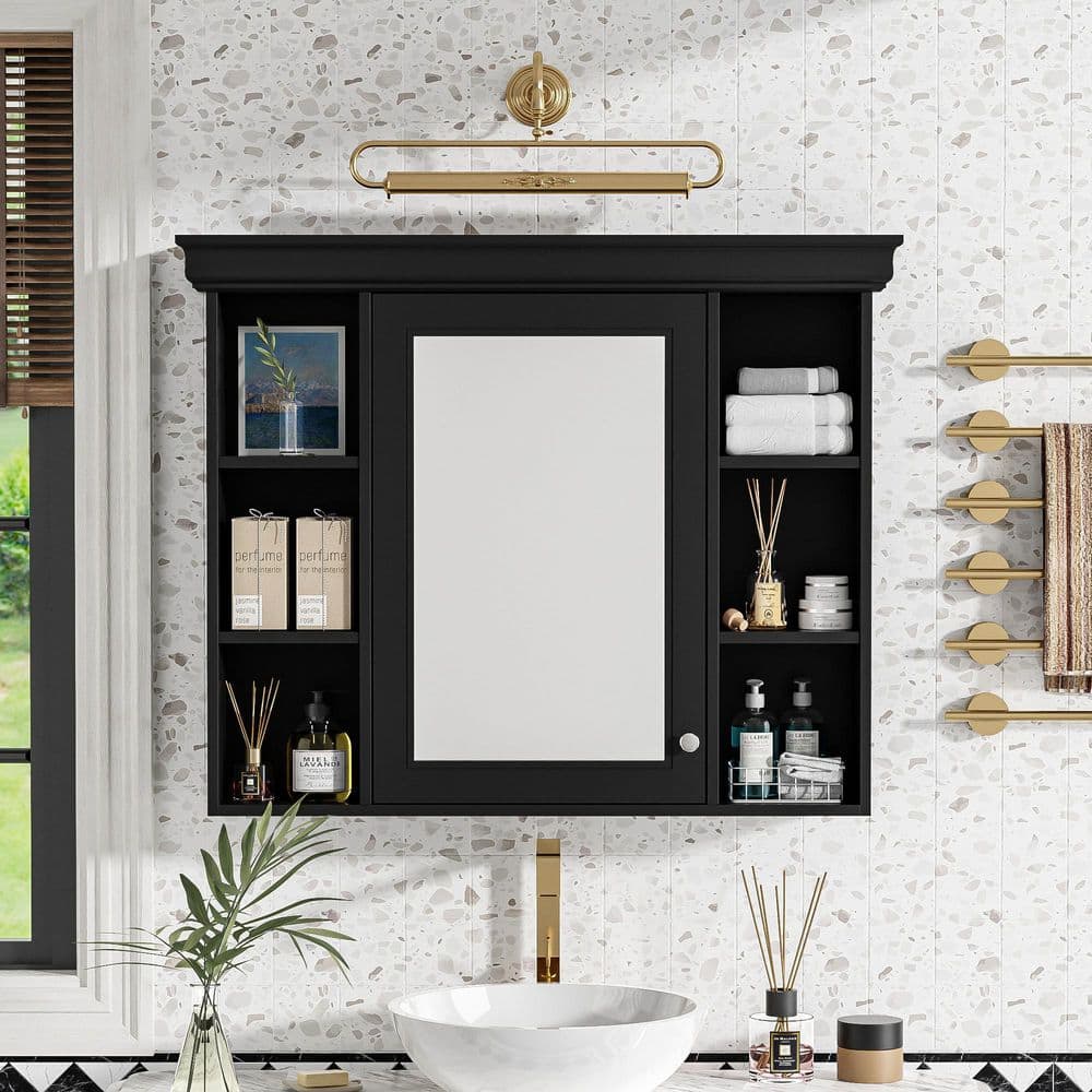 35 in. W x 28 in. H Black Rectangular Surface Wall Medicine Cabinet with Mirror and Adjustable Shelves price history on PriceWatchPro