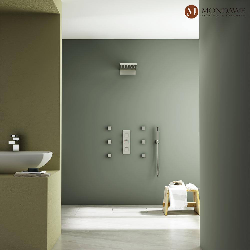 Large Brushed Nickel Dual Rain and Jet Shower System