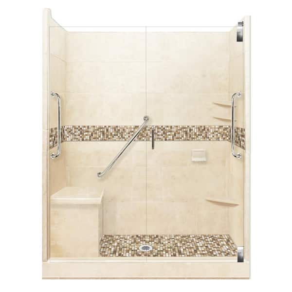 American Bath Factory Roma Freedom Grand Hinged 34 in. x 60 in. x 80 in. Center Drain Alcove Shower Kit in Desert Sand and Chrome Hardware
