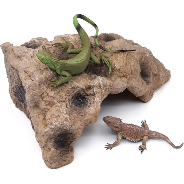 Afoxsos Resin Reptile Rock Hide Cave Habitat Terrarium Decorations for Tanks and Aquariums 5.9 in. D x 10.2 in. W x 7.1 in. H