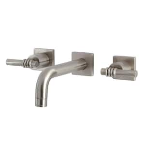 Milano Double Handle Wall Mounted Faucet Bathroom in Brushed Nickel