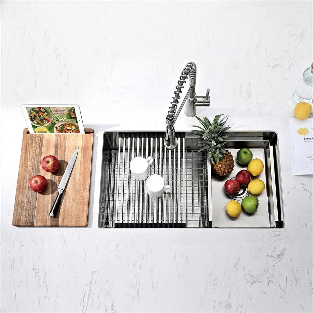 Akicon AK-U3219WS 32'' L Undermount Single Bowl Stainless Steel Kitchen Sink