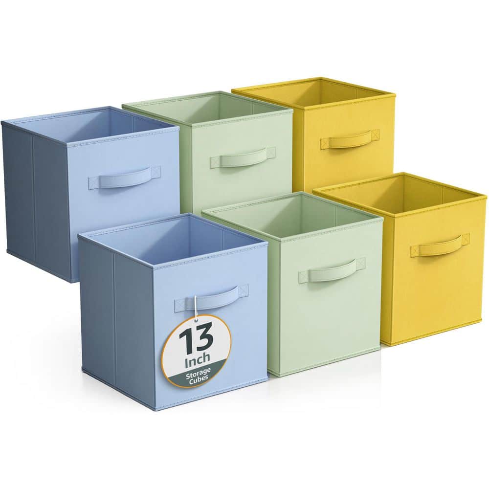 Large Storage Cubes with Handle Multicolored 13 in. x 13 in. Fabric Decorat