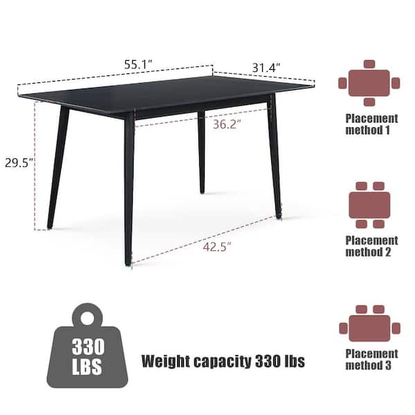 GOJANE 55.1 in. Rectangular Black Slate Stone Modern Dining Table for 4-6 People with Carbon Steel Legs (4-6 Seats)