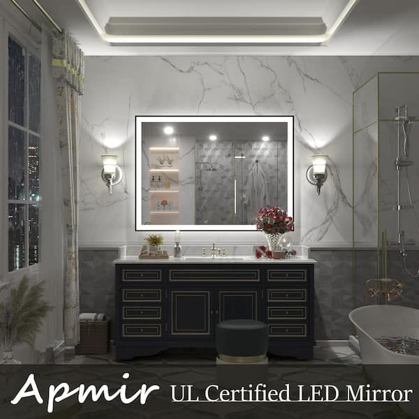 44 in.W x 32 in.H Rectangular Framed UL Certified Front and Back LED Anti-Fog Tempered Glass Wall Bathroom Vanity Mirror