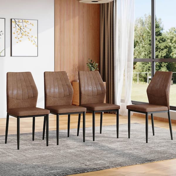 Brown/Black Fabric Dining Chairs Set of 4