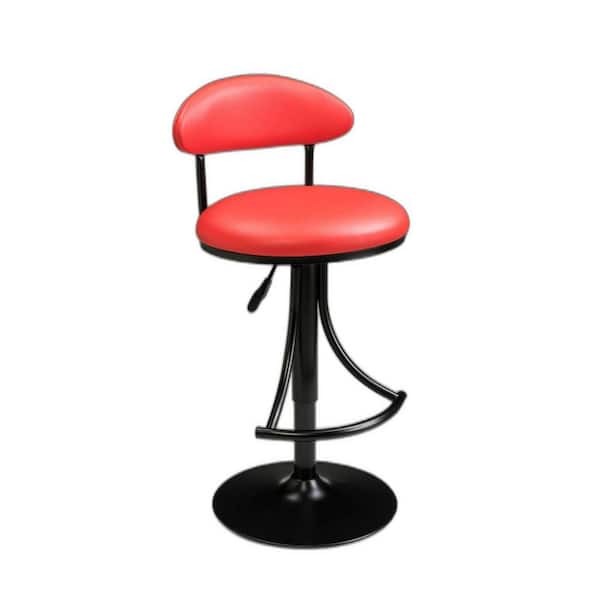 HomeRoots 25 in. Red Low Back Metal Adjustable Height Bar Chair with Velvet Seat