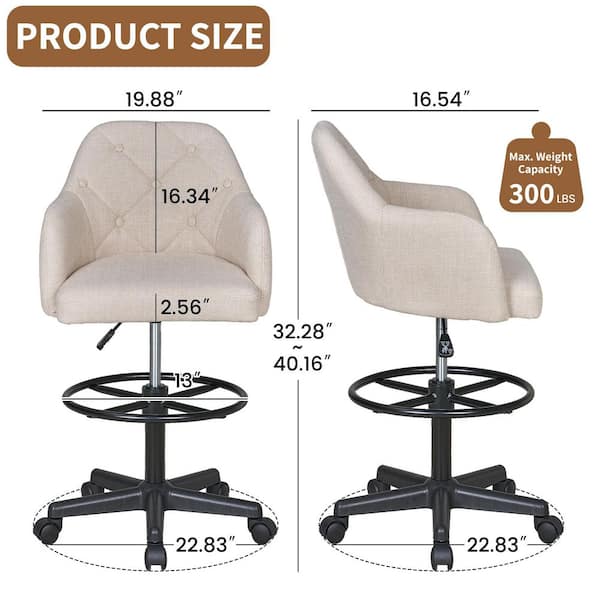 Premium Beige Swivel Drafting Chair with Adjustable Height and Lumbar Support for Home Office Office Stool
