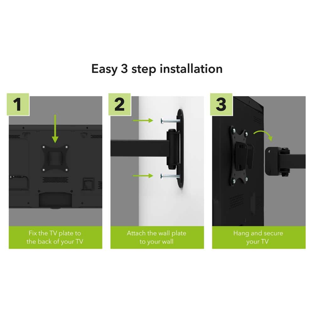 Black Steel Full Motion Dual Arm TV Wall Mount for 12"-25" Screens