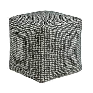 Dark Green and White Dot Pattern Fabric Upholstered Square Pouf Ottoman