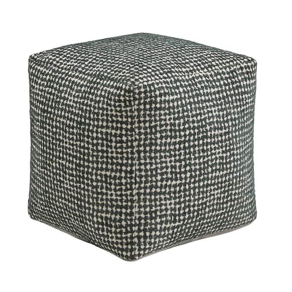 HomeSullivan Dark Green and White Dot Pattern Fabric Upholstered Square Pouf Ottoman
