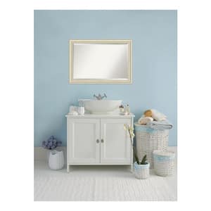 Country White Wash 40.5 in. x 28.5 in. Beveled Rectangle Wood Framed Bathroom Wall Mirror in Cream,White
