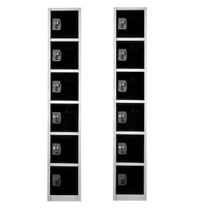 629-Series 72 in. H 6-Tier Steel Key Lock Storage Locker Free Standing Cabinets for Home, School, Gym in Black, 2 Pack