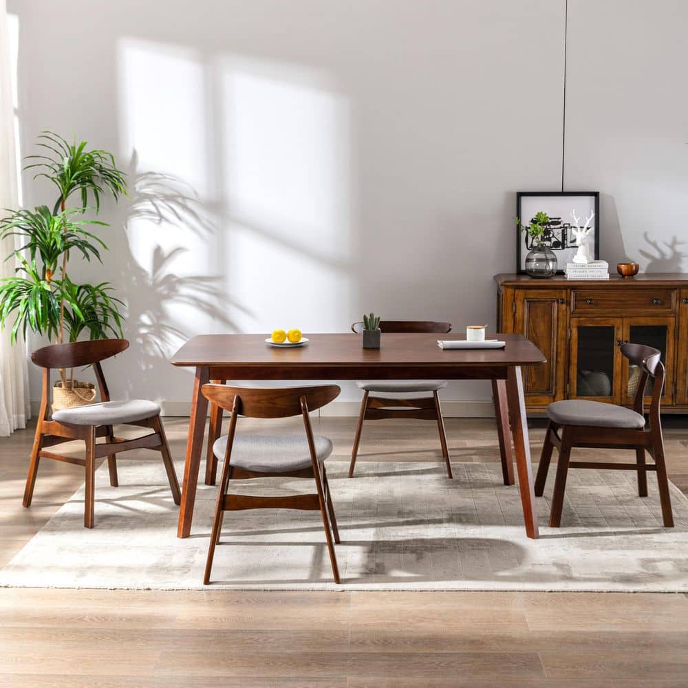 Gray Upholstered Rubberwood Mid-Century Modern Dining Side Chair Set