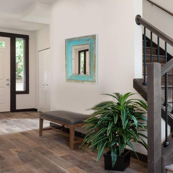 31 In W X 39 H Modern Rustic Rectangle Distressed Wood Framed Blue Decorative Mirror Handmade Vn00033 Blue Decorative Mirror Handmade, Handmade Wood Framed Mirrors