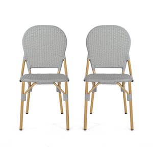 Dola French Bistro Aluminum Outdoor Patio Dining Chair in Gray (2-Pack)