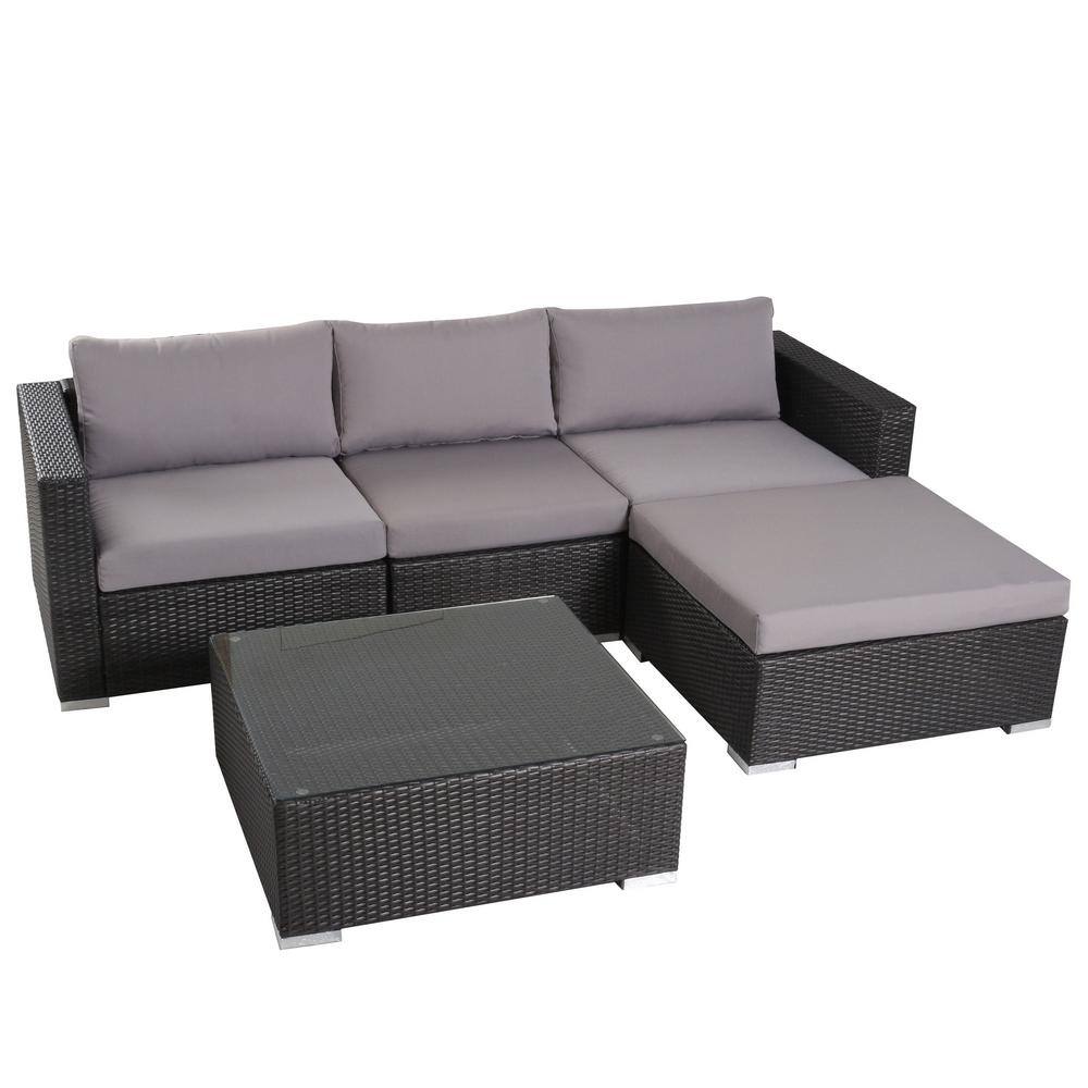 Noble House Santa Rosa Grey 5-Piece Wicker Outdoor Sectional Set with ...