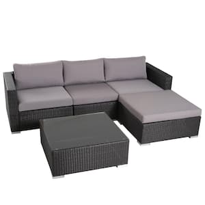 Santa Rosa Grey 5-Piece Wicker Outdoor Sectional Set with Silver Gray Cushions