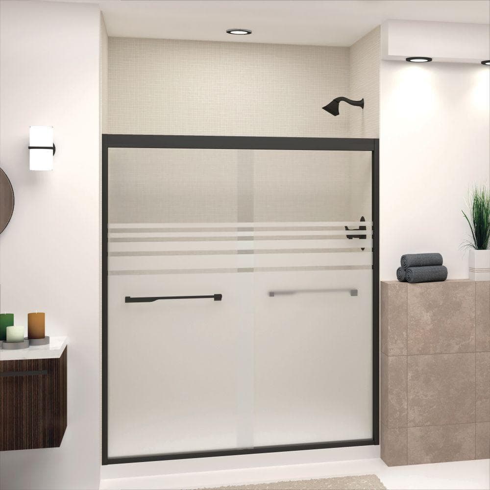 Frederick Matte Black Semi-Frameless Sliding Shower Door with Frosted Glass