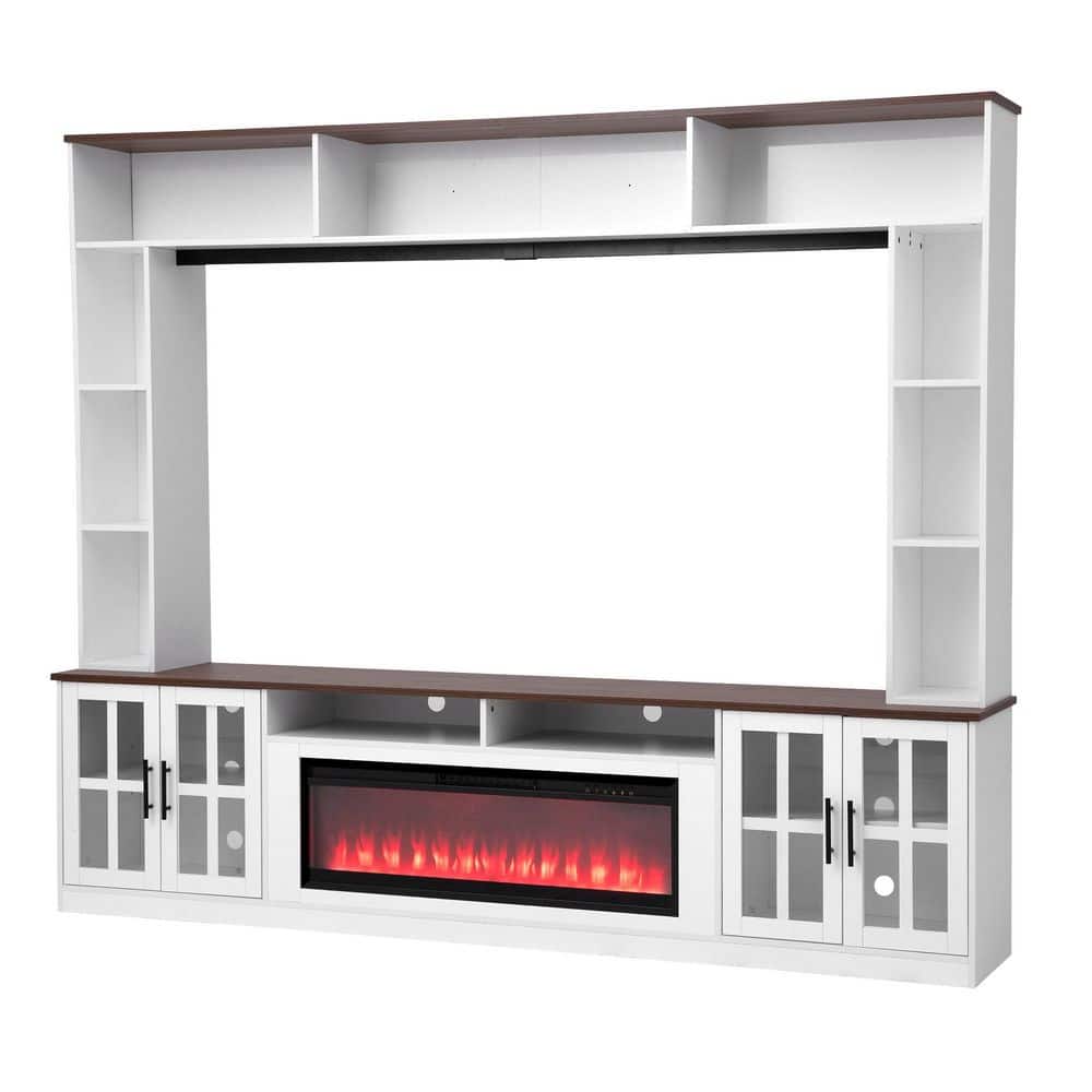 White 95.5 in. Wall Unit Entertainment Center Fits TV's up to 80 in. with Electric Fireplace, Adjustable Shelves price history on PriceWatchPro
