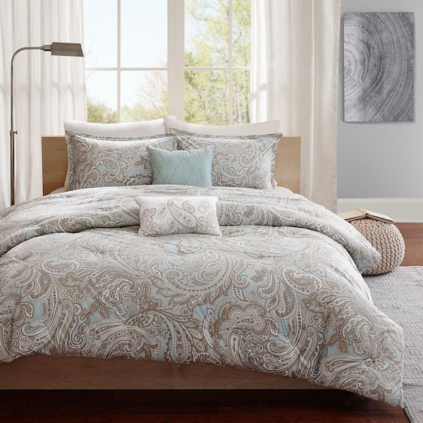 Dermot 5-Piece Blue Cotton Percale Full/Queen Comforter Set