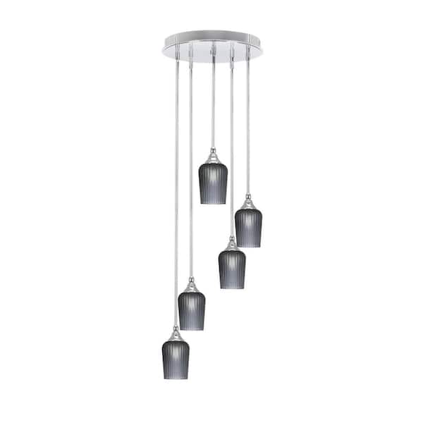 Unbranded Villa 5 Light Chrome Pendant, Cluster Pendant Light with 5 in. Smoke Textured Glass Shades, No Bulbs Included