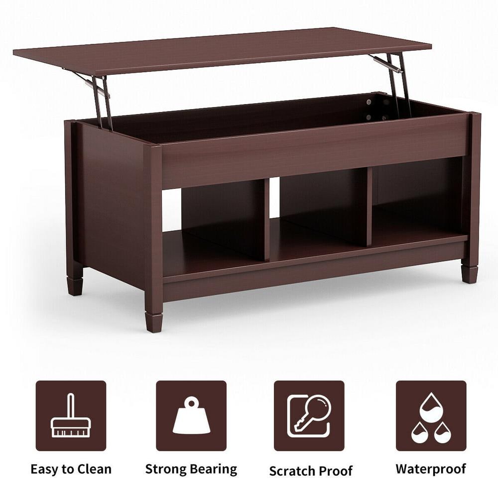 Espresso Square Wood and Metal Lift-Top Coffee Table with Storage