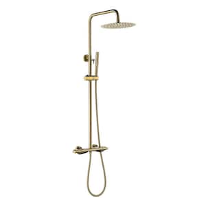 1-Spray Patterns with 1.5 GPM 10 in. Wall Mount Dual Shower Heads with Handheld Shower Head Set in Brushed Gold