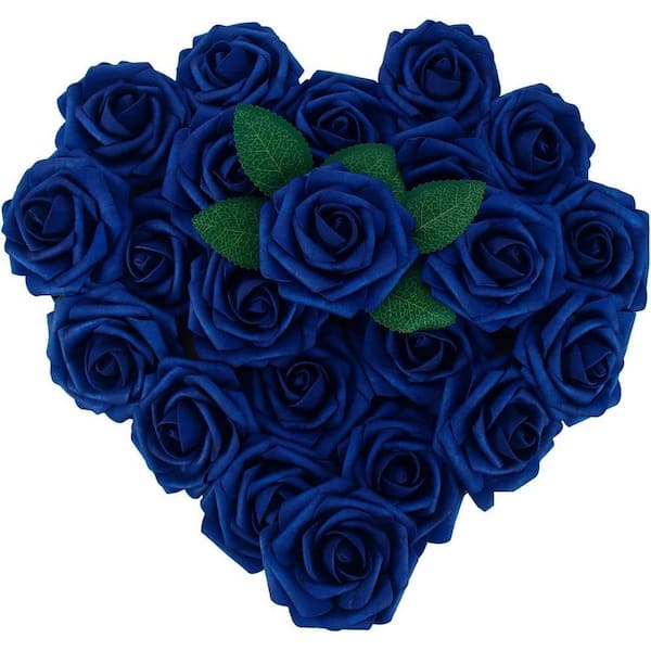 Navy Blue 9 in. Artificial Roses Plant Type Branch Stem for DIY