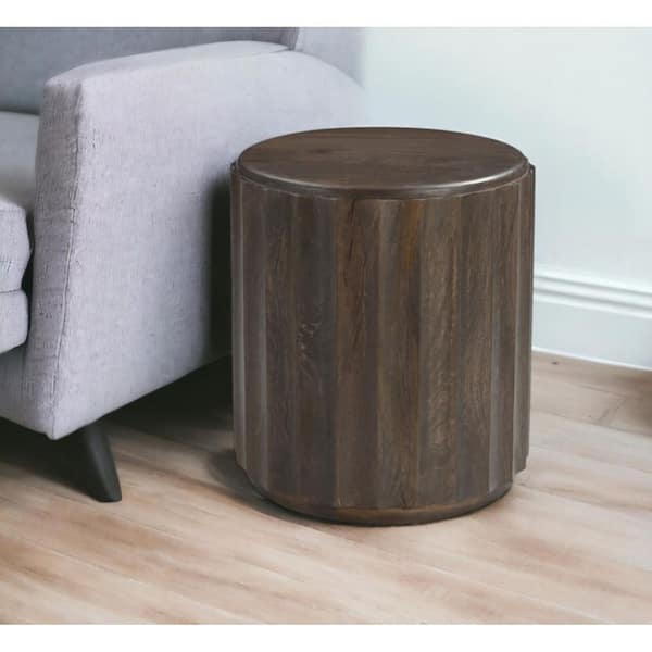 HomeRoots 20 in. Brown Round Wood End Table