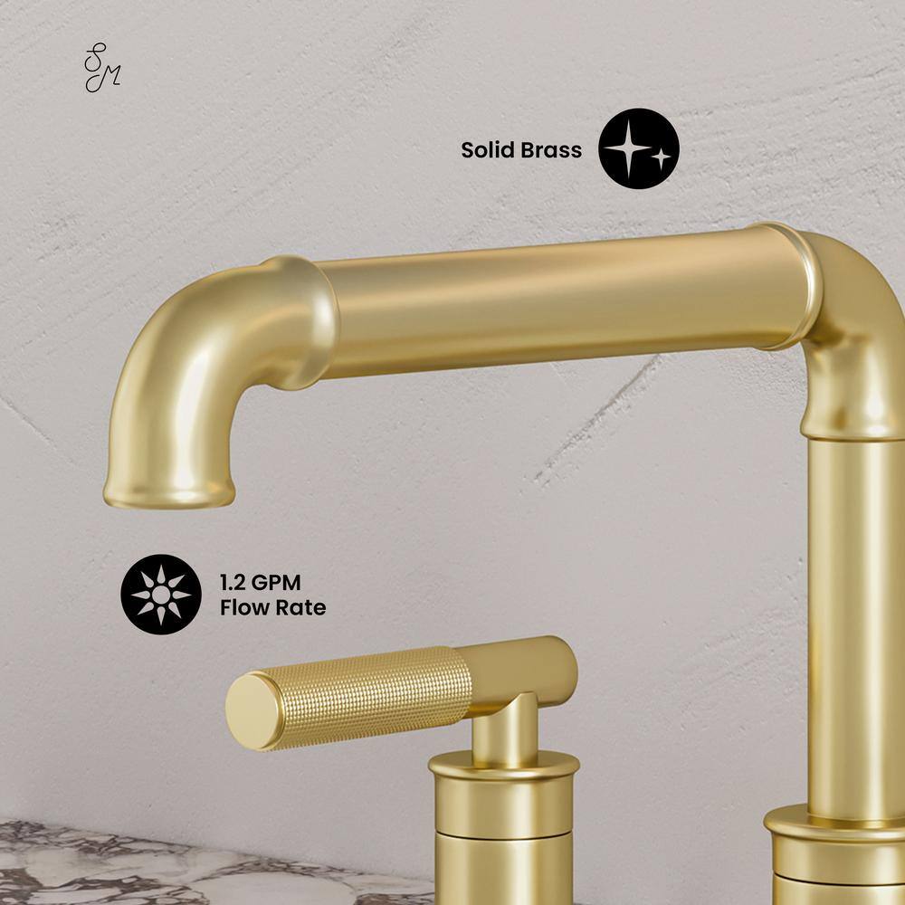 Avallon Brushed Gold 8-inch Widespread Sleek Handle Bathroom Faucet
